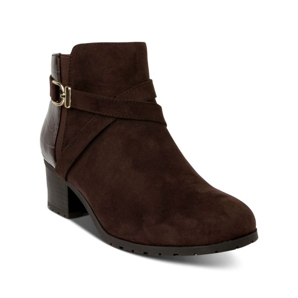 KAREN SCOTT Womens Brown Buckle Accent Almond Toe Block Heel Zip-Up Booties 5